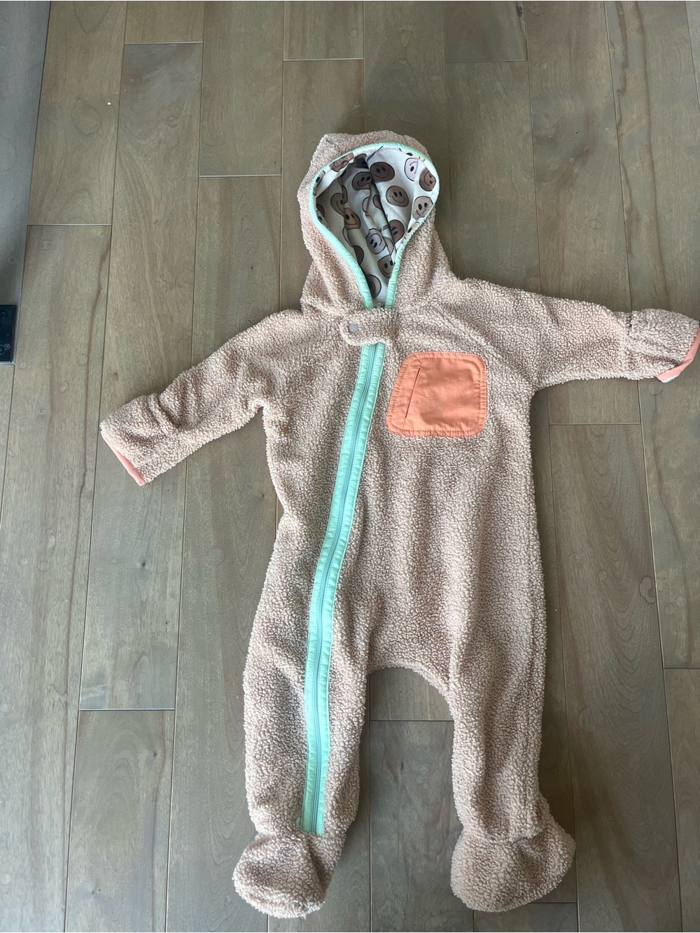 Cozy Sherpa Hooded One-Piece for Kids - Peach with Mint Trim little Yogi